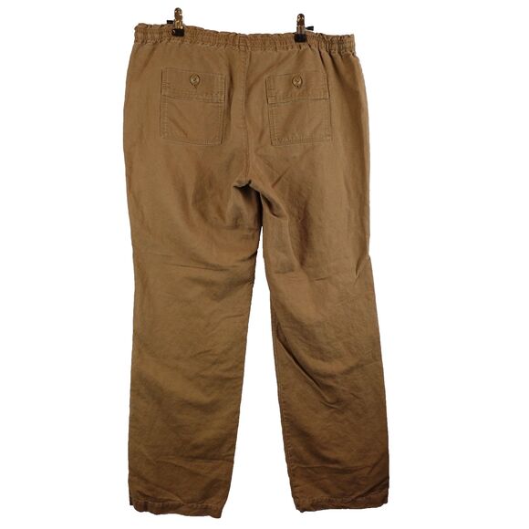 Eddie Bauer Linen Cotton Drawstring Pants Women 8 Brown Relaxed Fit Patch Pocket - Picture 2 of 10